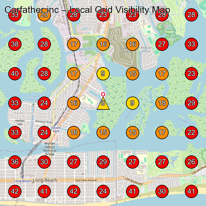 Carfather inc GeoGrid visibility map for Car Dealer in Island Park